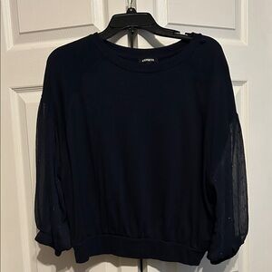 Express Midnight Blue Blouse with Sheer Sleeves